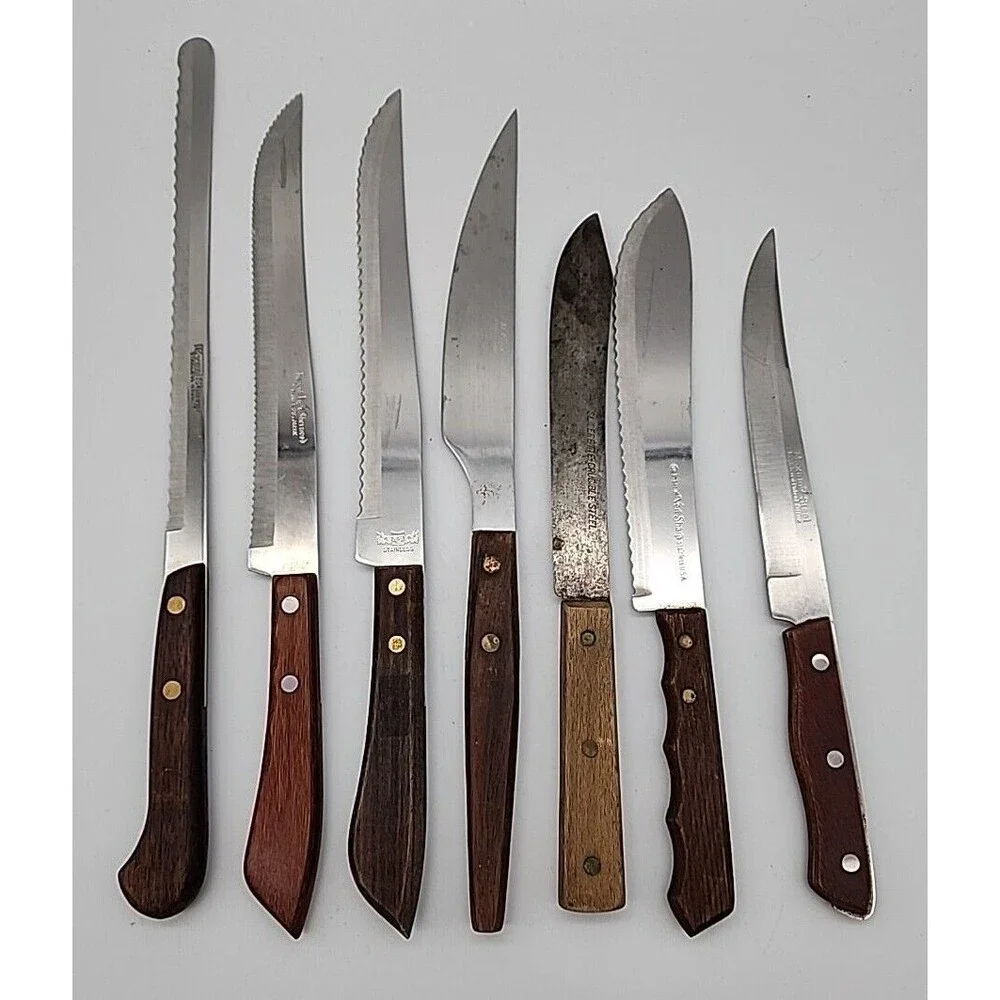 Vintage Kitchen Knives with Wood Handles Various Makers Lot Of 7 Knives